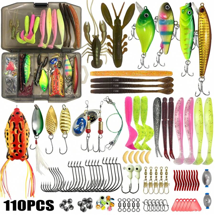 Fishing Lure Set 110pcs Fishing Bait Kit With Box Soft And Hard Bait Set Bass Lure Strong Attraction Of Fish Schools And Lure Bait Simulated Lure Set