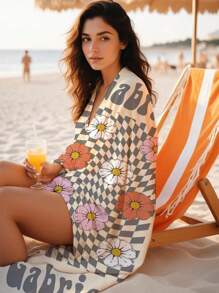 3PCS Personalized Vintage Plaid Beach Towel, Outdoor Beach Activities Shawl, Blanket, Beach Mat, Suitable For Outdoor Travel, Beach Picnic, Party, Indoor DecorationSummer Travel,Vacation