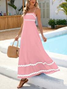 Valentine's Day Women's Summer Flowy Dress Casual Sleeveless Beach Holiday Dress With Thin Straps - 粉色 - 查看 4