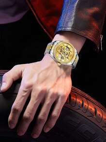 BIDEN 1 件男士腕表，自动机械商务休闲腕表，防水夜光不锈钢表带，男士钻石镂空腕表 - 均碼 - 查看 5