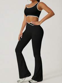 NcmRyu Women's Sexy Thick Strap Sports Bra Camisole And Pants Outdoor Activewear Set With Padded Bra - Black - View 1