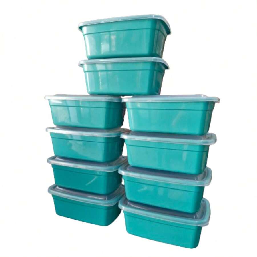 Kit Of 10 1 Liter Transparent Rectangular Washable Fitnees Lunch Box Pots - Verde - Ver 1