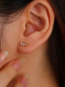 1 Pair Unisex Minimalist Single Row Zirconia Stud Earrings, Basic Style For Daily Accessory, Suitable For Spring & Summer