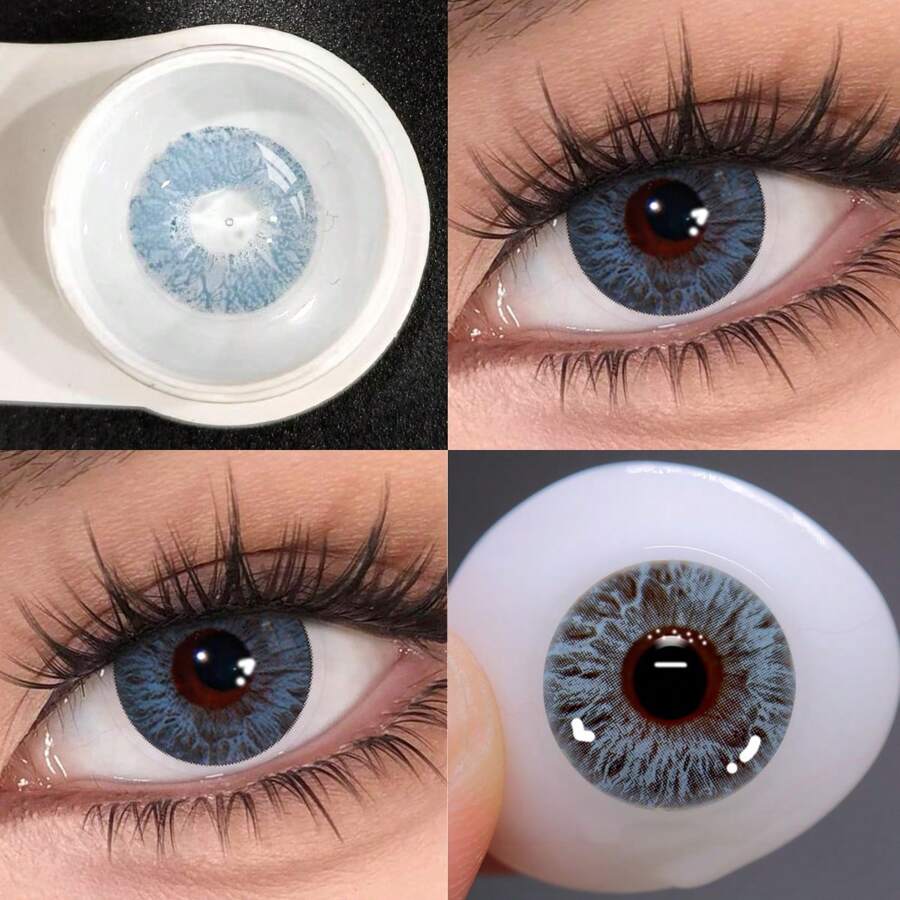 2 Pieces Gray Brown Color Contact Lenses Eye Makeup Soft Contact Lenses Annual Glasses Cosmetic Soft Lens Halloween Costume Cosplay - Blue - View 1