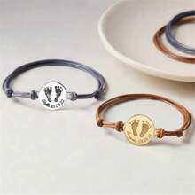 Customized Baby Bracelet, Personalized Adjustable Braided Cord, Engraved Baby Footprint/Handprint, Stainless Steel Material, Suitable For Both Men And Women, Great Gift For Moms, Available In Silver, Black, Fashionable, Colorful, Retro, Minimalist, Unisex, Casual, Cute, Customized, Personalized, Unique, Suitable For Anniversary, Birthday, Graduation, Prom, Party, Mother's Day And Other Occasions - Bracelet - Sole Of Foot - View 4