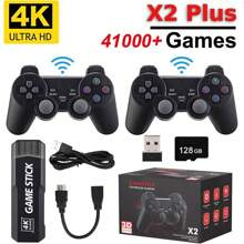 X2 Wireless Retro Game Console 128G, Retro Game Stick , Built-In 40+ Emulators, 40000+ Games, 4K HD Output With 2.4GHz Wireless Controller, Plug And Retro Play Video Games For TV Playstation5 Cable Remote Remote Control Usb - Black - View 3
