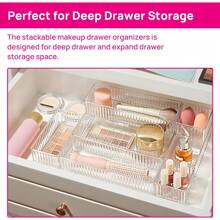 7/10/14 PCS Clear Drawer Organizers Bins, 4-Size Stackable Makeup And Vanity Drawer Organizer Trays, Acrylic Bathroom Drawer Storage Containers For Cosmetic, Office Supply, Kitchen Utensils Gadgets