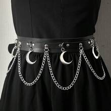 European And American Cross-Border Fashion Hip Hop Leather Gothic Moon Pendant Waist Chain Body Chain