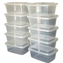Kit Of 10 1 Liter Transparent Rectangular Washable Fitnees Lunch Box Pots - Transparente - Ver 4