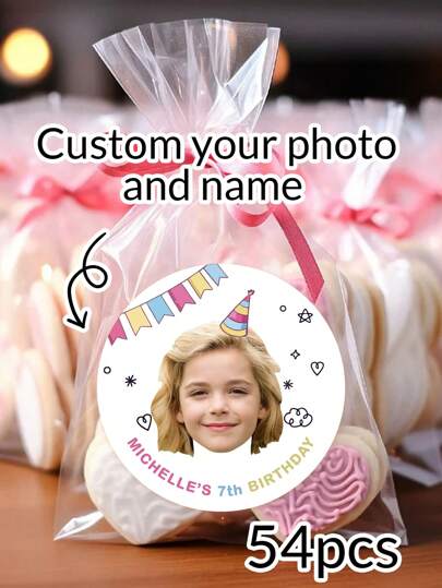 54-540 piezas Pegatinas personalizadas con foto/nombre "Feliz cumpleaños" para niños, etiquetas de cumpleaños personalizadas con imagen para bebés y niños pequeños, etiquetas de fiesta de cumpleaños personalizables para niños, pegatinas autoadhesivas personalizables para fiesta de cumpleaños de niños, etiquetas para bolsas de fiesta, 4x4cm, etiquetas para obsequios de fiesta, apropiadas para ella, mejor amiga, pareja, novia, esposa, colega