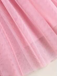 Vestido de niña pequeña con decoración de flores, manga de vuelo, vestido de princesa informal de capa de tul para verano - Rosa - Ver 3