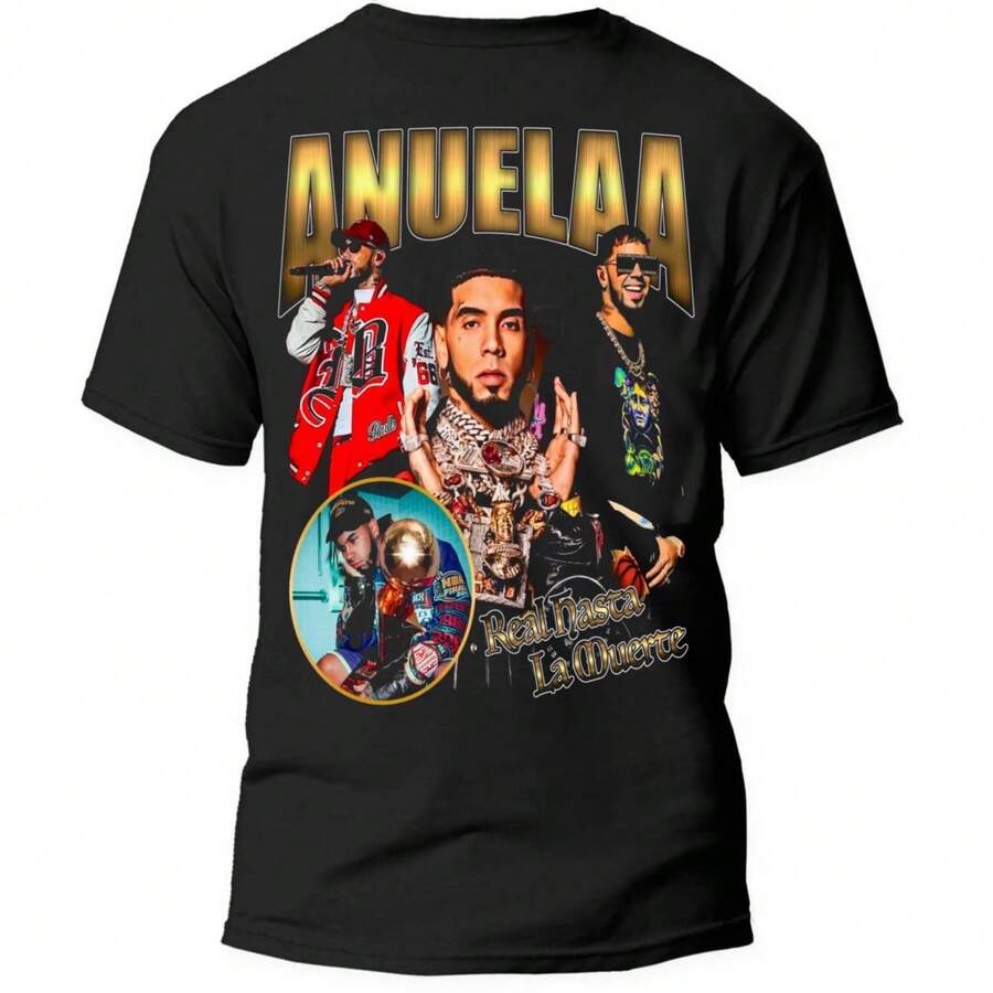 PLAYERA ANUEL AA  DISEÑO EXCLUSIVO ESTAMPADO A COLOR, 100% ALGODON - Negro - Ver 1