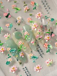 A New Spring And Summer Chinese Style Romantic Landscape Featuring Lotus And Lotus Leaves, Decorated With Three-Dimensional Relief Ink And Floral Threads