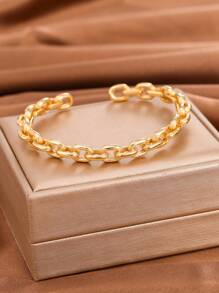 1pc Fashionable European Asymmetrical Vintage Exaggerated Smooth C-Shaped Copper Bracelet, Elegant Luxury Women Everyday Jewelry