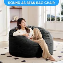 Full/Queen Size Bean Bag Chairs For Adults, 2 In 1 Bean Bag Chairs, Convertible Bean Bag With Filler For Gaming Large Foam, Bean Bags With Washable Soft Corduroy Cover For Living Room - 深灰色 - 查看 5