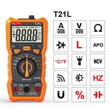 NJTY 1pc NJTY T21 Series Digital Multimeter, 6000 Counts, Auto-Ranging, With Stand, Magnetic Design, True , Backlit Display, Measures Voltage, Current, Capacitance, NCV, Duty Cycle, 600μH-60H Inductance And Frequency