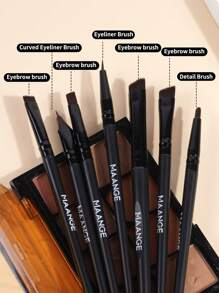 MAANGE Set de 7 piezas de brochas de maquillaje para ojos, con ángulos finos y ultra delgados, planos y angulados, para herramienta de belleza profesional, brochas delineadoras para aplicación de maquillaje con precisión