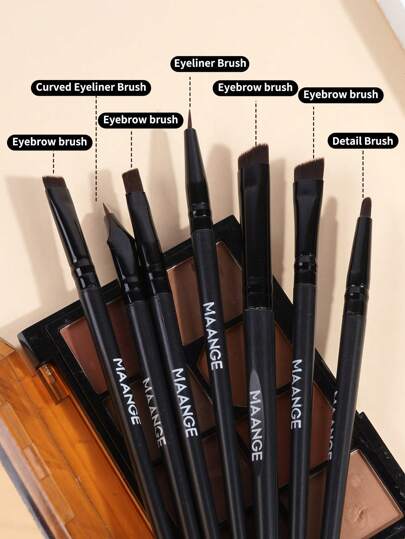 MAANGE 7支眼部化妆刷套装，包含精细斜角刷、超薄斜角刷、扁平斜角刷，适用于专业美容化妆工具，包括眼线刷、眉刷、眼影刷、螺旋刷等，可用于精准上妆。