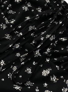 女式法式复古方领灯笼袖修身衬衫 - 黑色 - 查看 8