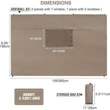 Pared lateral instantánea con ventana para carpa desplegable de 10x10 pies, 10x6,2 pies, paquete de 3 paredes solares, caqui (solo 3 paredes laterales, la carpa de campaña NO está incluida) - Paquete de 3 caqui con ventana - Ver 2