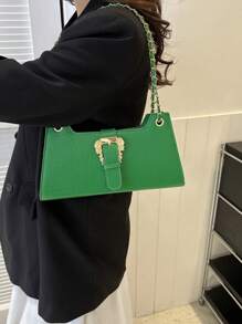 Women Stone Pattern Underarm Pouch Handbag - Green - View 3