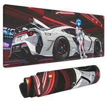 1 pieza Alfombrilla para ratón de estilo anime con un coche deportivo y una chica en un garaje, alfombrilla de juego para ratón de varios tamaños, tapete de escritorio de goma antideslizante para oficina, accesorios de escritorio, alfombrilla de escritorio para teclado para escuela, oficina, hogar, regalo para amigos y familiares