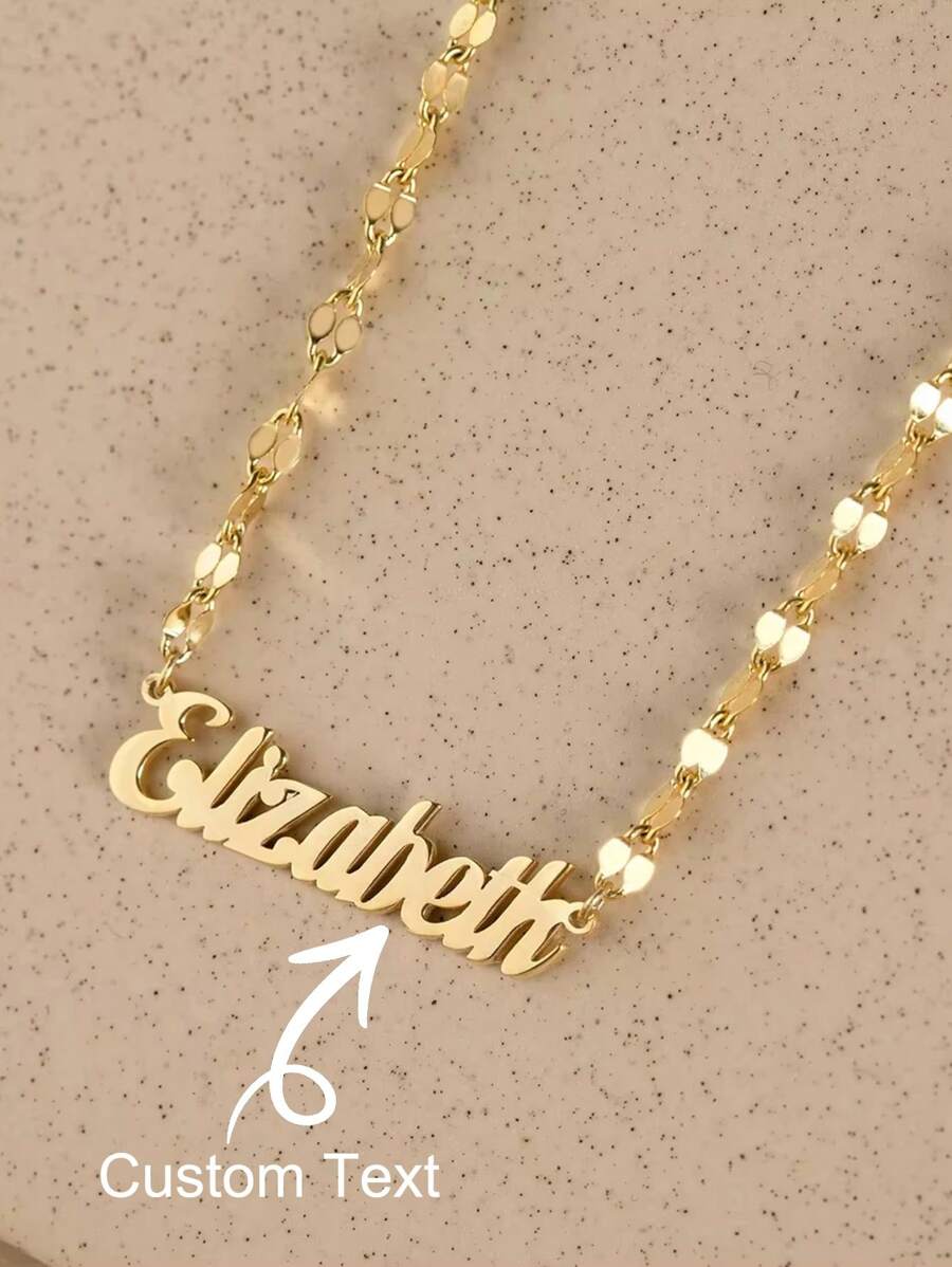Collar personalizado con nombre en dorado con cadena de forma de labio. Collar con placa con nombre personalizado de acero inoxidable, joyería hecha a mano, regalo de cumpleaños - Dorado - Ver 1
