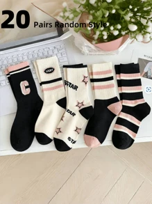 20 pares/10 pares/1 par Calcetines de equipo de bloque de color gruesos y absorbentes para niñas preadolescentes/adolescentes, calcetines cálidos, calcetines de equipo para todas las estaciones, primavera/verano, otoño/invierno, calcetines deportivos, regalos para niñas, regalos para niños, regalos para mamá, regalos para papá, ropa de invierno para niñas, ropa de invierno para niños, regalos festivos, estilo aleatorio