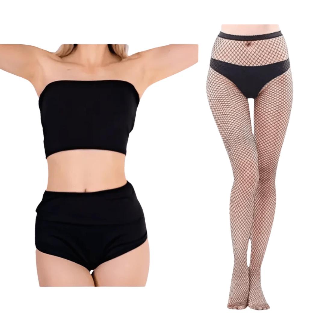 Kit Hot Pants Meia Arrastão Adulto Carnaval Bloquinho