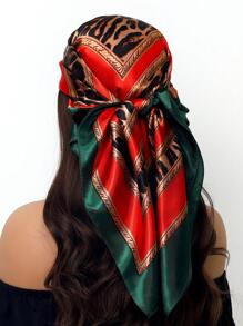 1pc 35.4 Inch Square Scarf, Fashion Printed 90cm Scarf Shawl Neckerchief Luxury Silk Feeling For Women, All Season