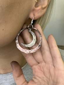 2 对月亮几何镂空经典复古金属多色吊坠耳环，适合日常装扮、派对和聚会配饰 - 彩色 - 查看 5