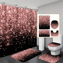 4pcs Pink Rhinestone Rain Curtain Gift Shower Curtain Decoration, Beautiful Housewarming Gift Modern Home Decoration, Waterproof Shower Curtain And Toilet Floor Mat Three Piece Set With 12 Shower Curtain Hooks Home Bathroom Decor Bathroom Accessories Back To School Fall Decor