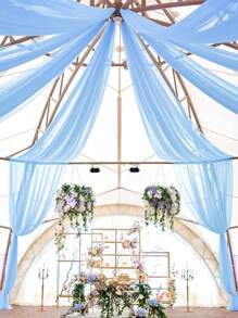 1pc 393 Inch Light Blue Sheer Voile Fabric, Long Solid Color Sheer Curtain, Multipurpose Party Backdrop, Suitable For Wedding Arch, Home Decor, Wedding Arch Curtain Backdrop - Blue - View 3