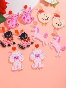 1 Cặp bông tai thả nhẹ hình mèo hoạt hình bằng acrylic dễ thương, kỳ lân, gà, bò, chó xù, thích hợp cho phụ nữ đeo hàng ngày hoặc làm quà tặng - Hoa tai động vật - Xem 6