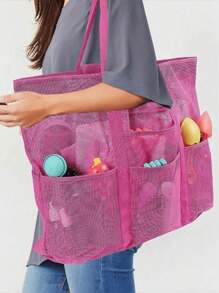 大容量网状单肩包，轻便可折叠沙滩包，便携式旅行包