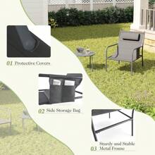 GOFLAME 3 Piece Outdoor Bistro Set Patio Metal Chair & Coffee Table Set - Grey - View 6