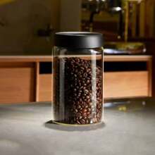 1pc Glass Vacuum Sealed Storage Jar, Coffee Bean Canister With Pressure Pump, Moisture-Proof, Suitable For Coffee, Tea Leaves, Nuts, Grains, Kitchen Storage & Accessories, Essential For Back To School Season - Black - View 16