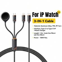 ESSAGER 3 In 1 Watch Wireless Charging Data Cable Type C To Type C Ios For Mobile Phone Watch Fast Charging Cord Suitable For Office, Dorm, And Home Wireless Charger
