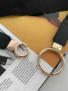 1pc Women's Fashion Stretch Belt - Versatile Elastic Fitted With Double Buckle For Dresses, Coats And Suits, Decorative, Blouses, Stylish Waist Accessories