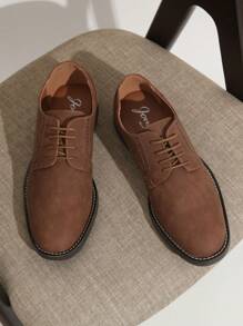 SHOESMALL Men's Casual Black Dress Shoes Suede Plain Toe Business Oxford Shoes Dark Brown Dress Shoes For Men - 棕色 - 查看 5