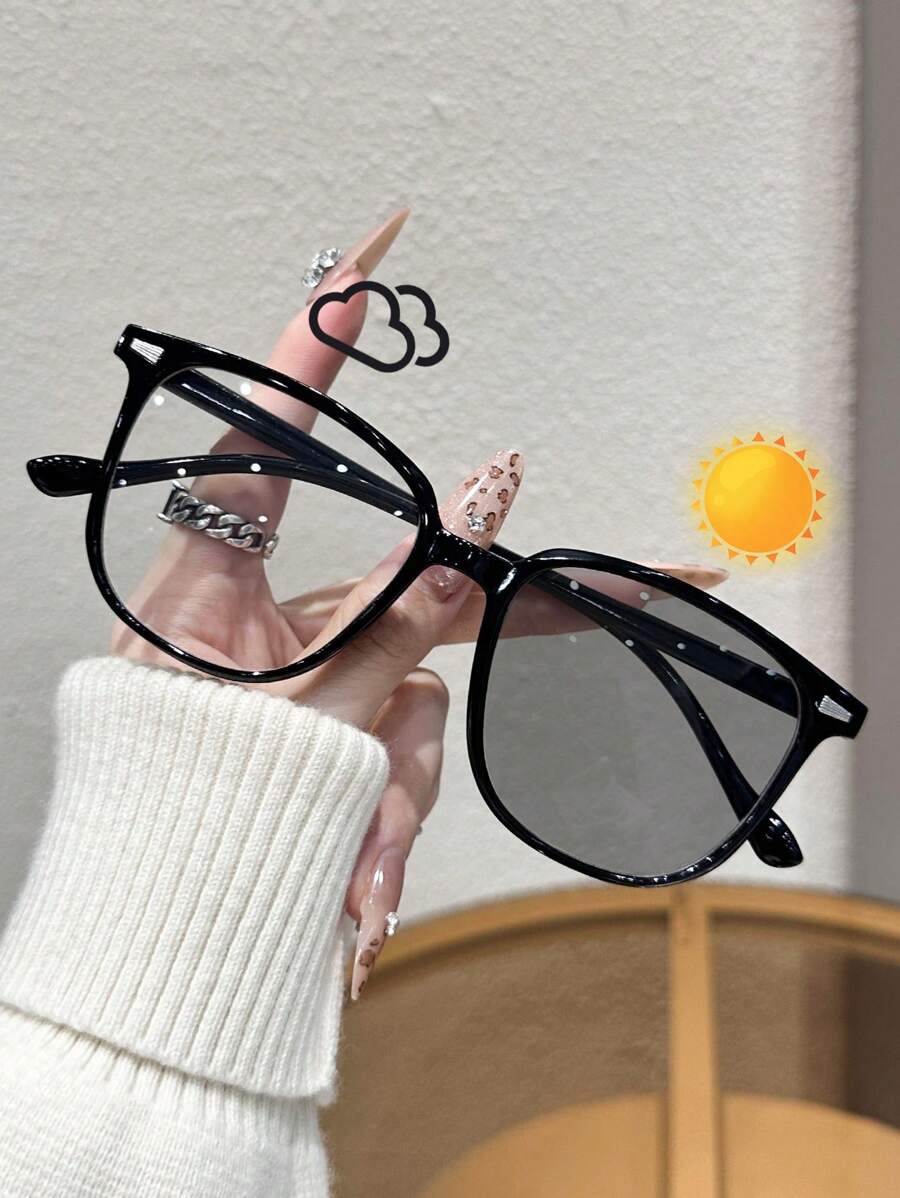 1pc Plastic Geometric Advanced Photochromic Women Fashion Glasses For Suitable For All Face Shapes Fashion Accessories For Summer Beach Vacation,Outdoor,Travel - 1pc 黑框-灰色 - 查看 1