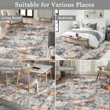 Washable Rug Area Rugs Large Modern Area Rug For Bedroom Indoor Soft Rug Accent Rug Non Slip Low Pile Throw Carpet For Dining Room Office, Living Room Rug - Grey/Rust - View 2