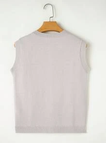 Fiyote Summer Solid Color Knit Elastic Front Button Sleeveless Sweater Vest