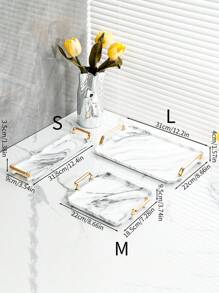 1 White Plastic Tray With A Marble Design - Perfect For Tea, Desserts And Cooked Food In The Kitchen, Dining Room Or Living Room - Perfect For Weddings, Birthdays And Gifts, Decorative Trays, Innovative Cutlery, Kettles, Breads, Parties, Gifts