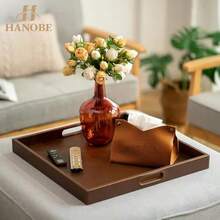 Hanobe Ottoman Serving Tray Large: 20'' Decorative Trays With Handles - Leather Coffee Table Decor For Extra Big Counter Home Living Room - Oversized - Brown1 - View 8