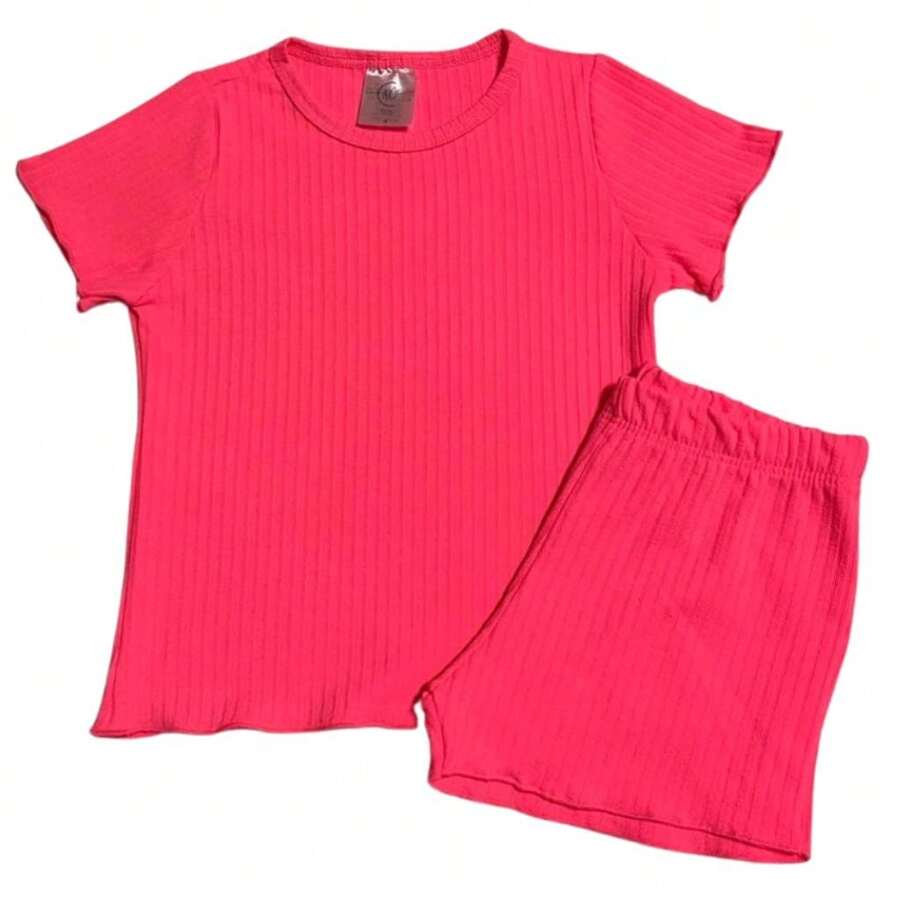 Summer Ribbed Set With FruFru For Girls - Pink - View 1