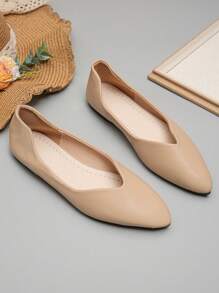 Fashion Colorful Canvas Pointed Toe Flat Mules, Slip-On Shoes For Women, Fits US Size 3.5-11, Suitable For Casual Wear And Dresses, Spring/Autumn - Apricot - View 6