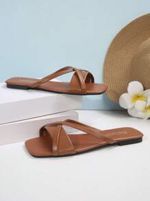 女士平底凉鞋、拖鞋、皮革棕色度假风暴、西亚风格超轻拖鞋