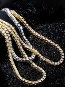 1pc 4MM Shiny Women All-Match Versatile Super Shiny Hip Hop Punk Necklace Chain, Multi-Size Layering Design - Tennis Necklace - View 7