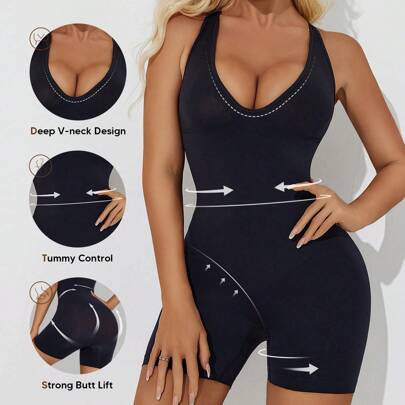 Bodysuit For Women Tummy Control Deep V-Neck Body Shaper Tummy Control Butt Lifting Shapewear Jumpsuit